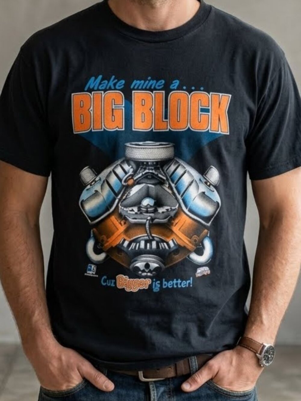 Vintage Fruit of the Loom Big Block Engine Car Racing Gearhead Tee T-Shirt XL